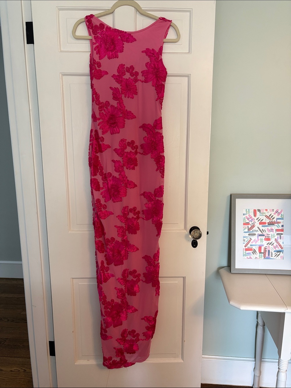 Pink Floral Appliqué Maxi dress
